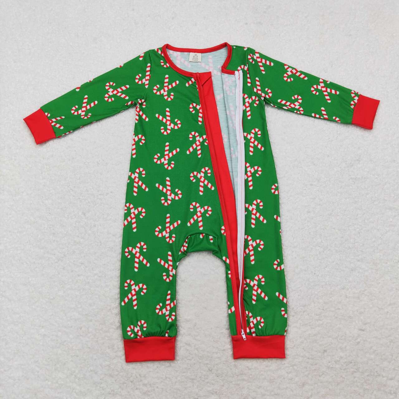 toddle baby boy christmas candy cane long sleeve bamboo zip romper