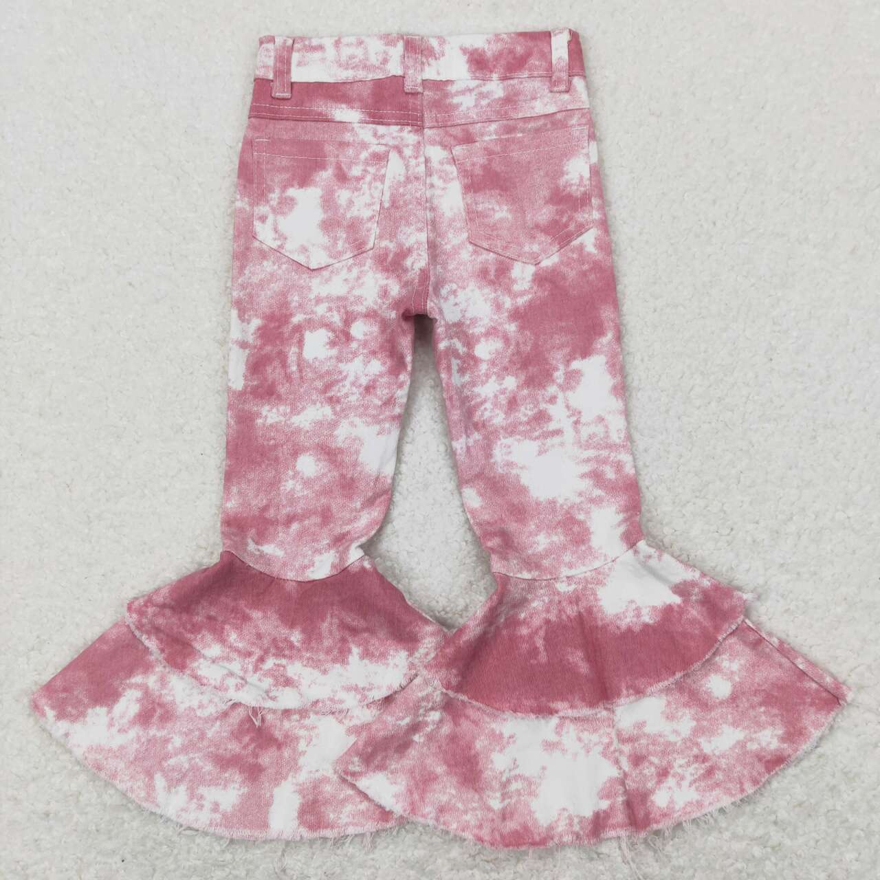 pink tie dye double ruffle jeans bell bottoms