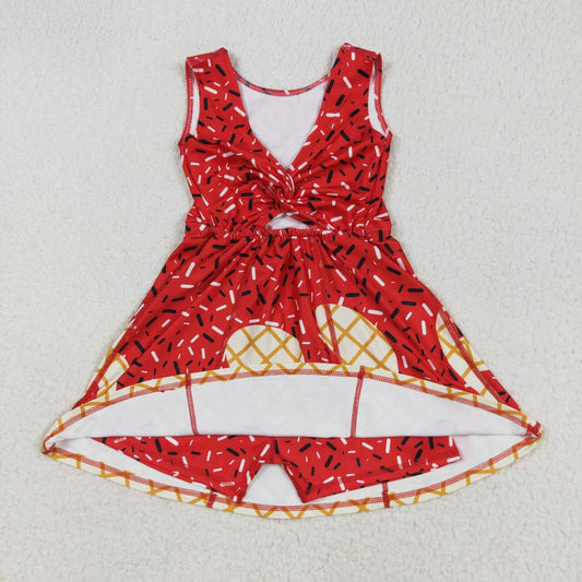 Baby girls red active wear athletic summer yoga lace ruffle dress