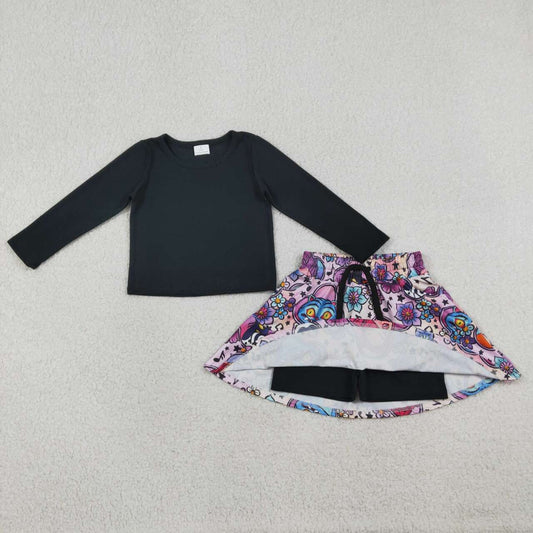 Black long sleeve kpop top matching skirt baby girl outfit