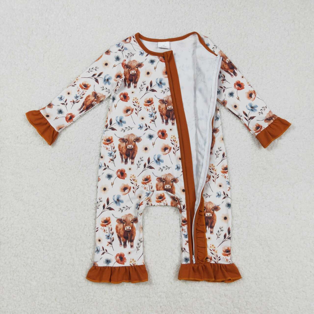 Cowgirl highland cow floral long sleeve romper