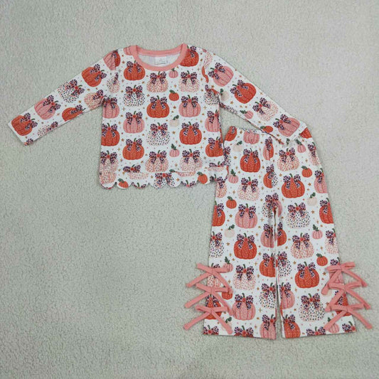 Fall pumpkins long sleeve top matching pants girls outfit