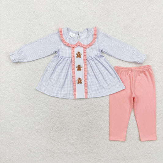 baby girl christmas embroidery gingerbread long sleeve shirt pants outfit