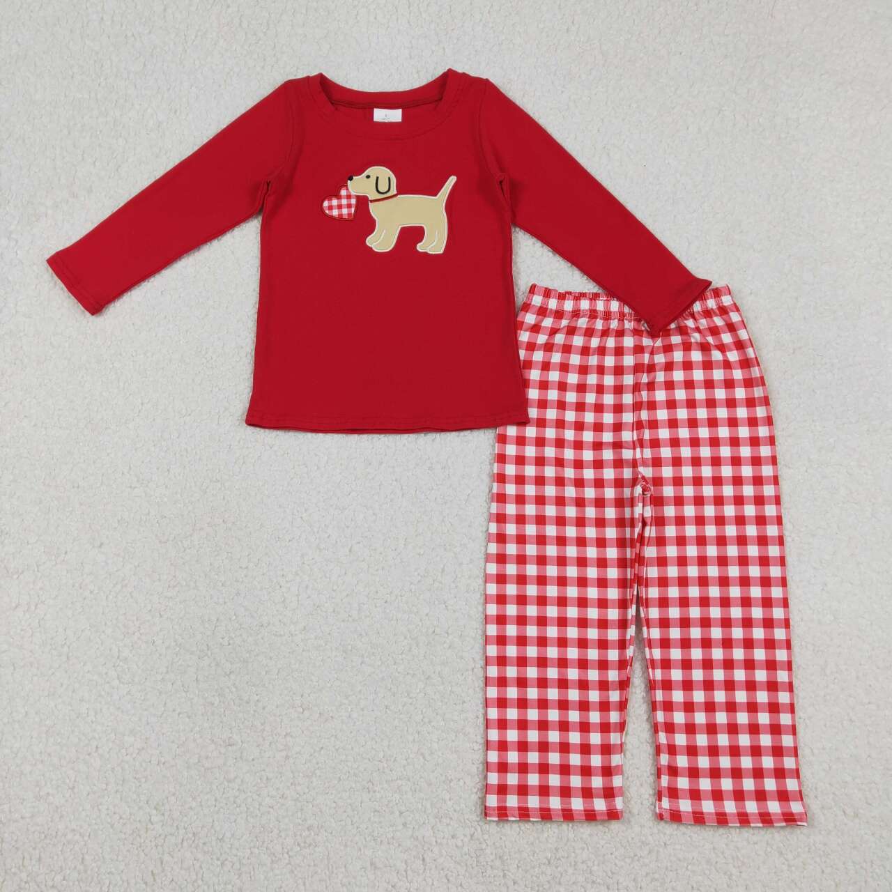 Valentines embroidery heart dog design kids long sleeve outfit