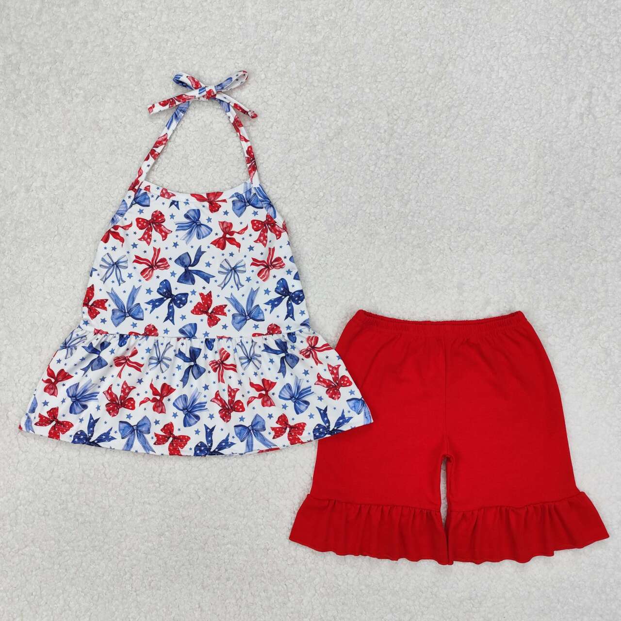 Girls red blue bow July 4th outfit