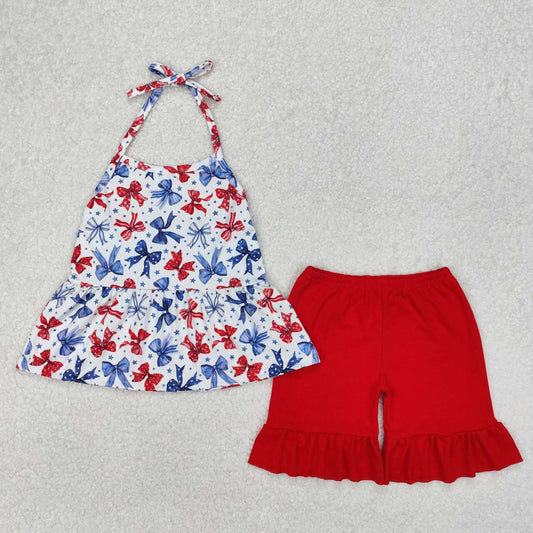 Girls red blue bow July 4th outfit
