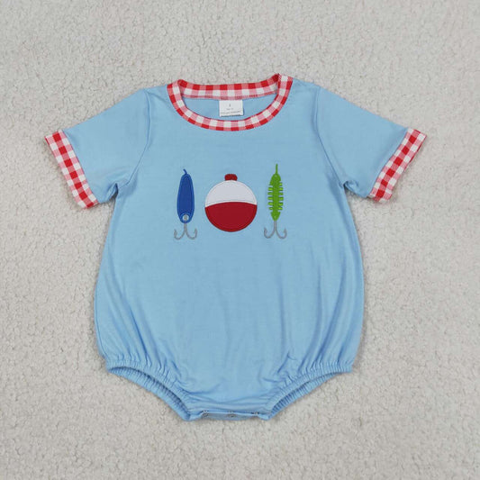 USA SHOP Embroidery Fishing design toddle baby short sleeve romper