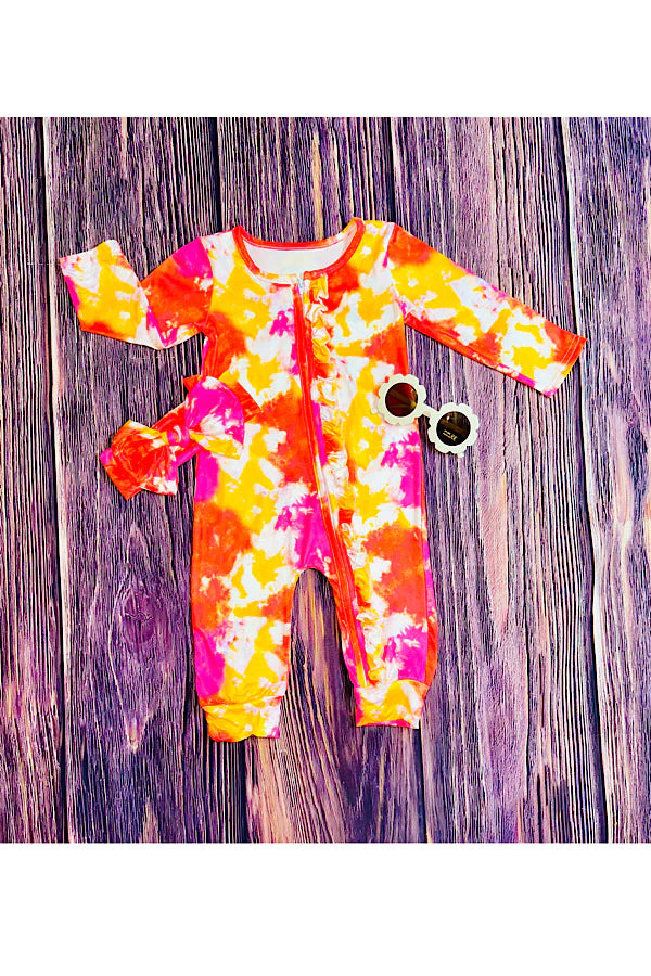 Orange & yellow tie dye baby romper