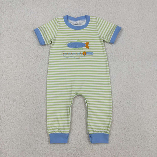 Toddle baby short sleeve embroidery fishing romper