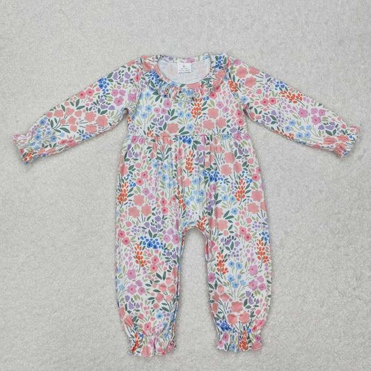 Pink blue floral toddle girls long sleeve romper