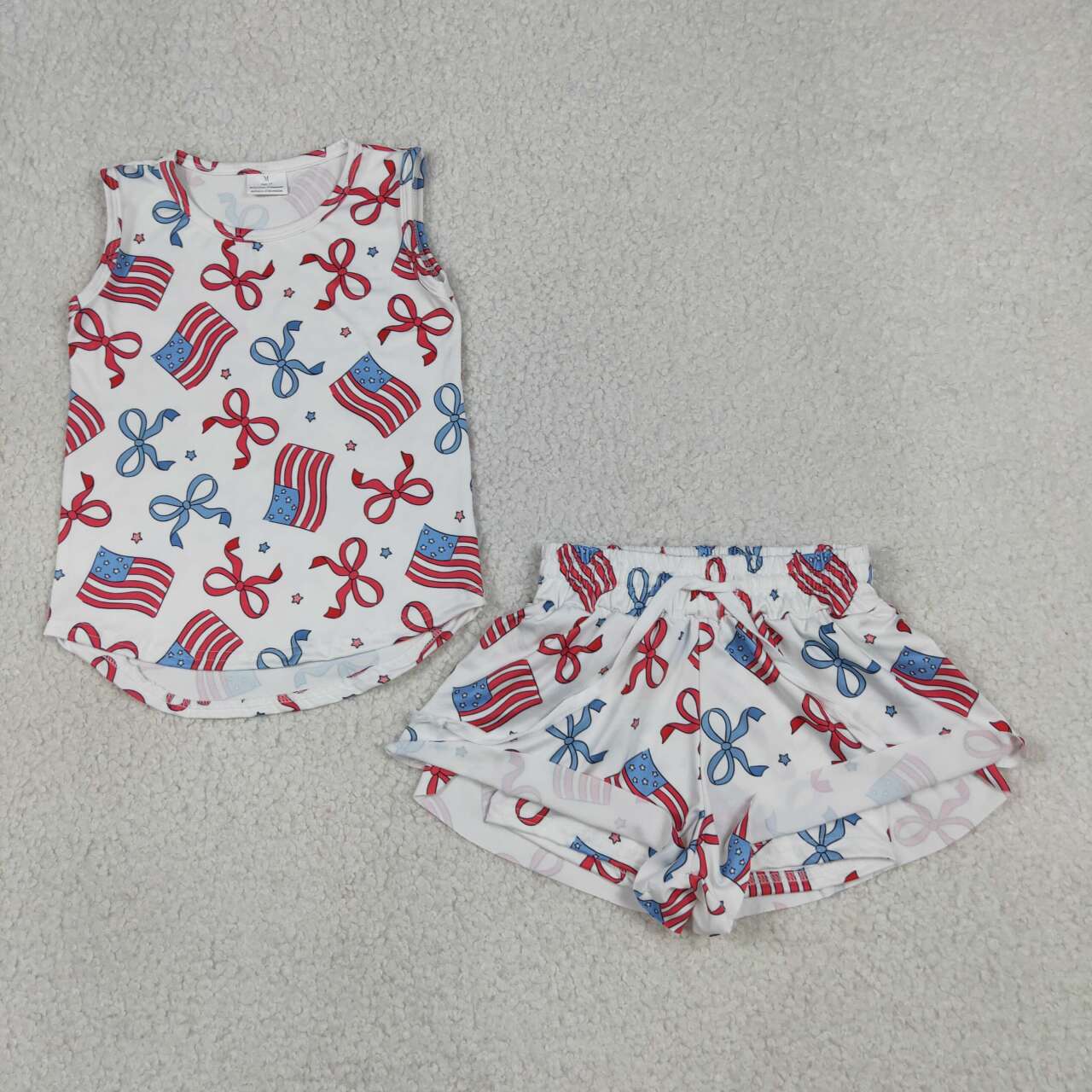 July 4th top matching shorts girls summer outfit