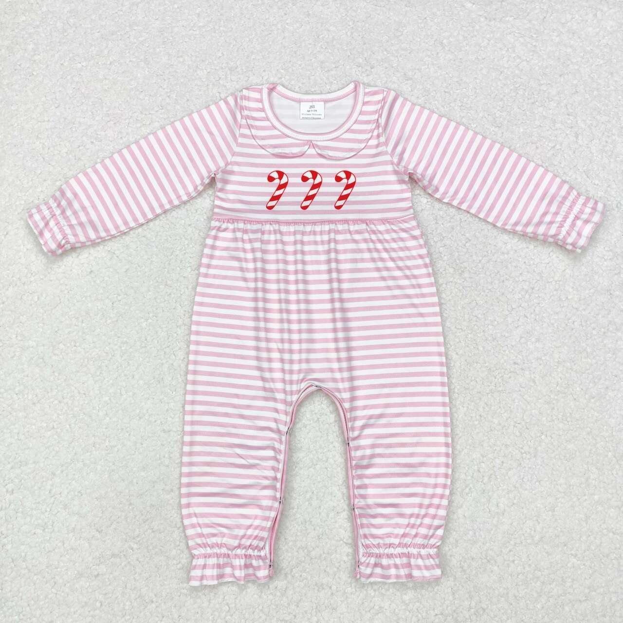 toddle baby girl christmas candy cane pink stripes romper