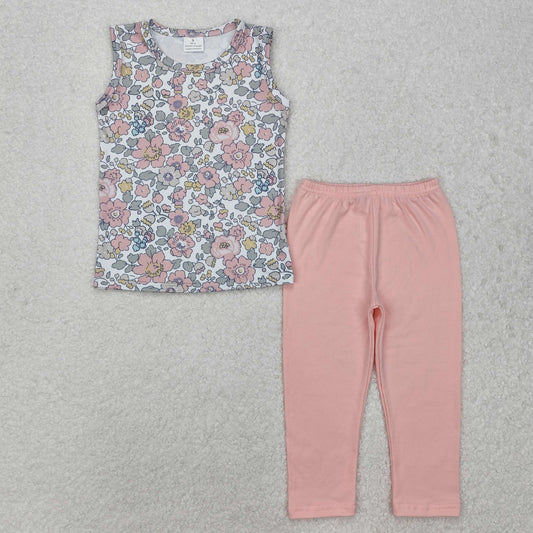 Flowers tank top matching pants clothing set
