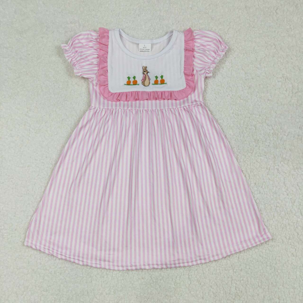 Embroidery Easter bunny pink stripes dress