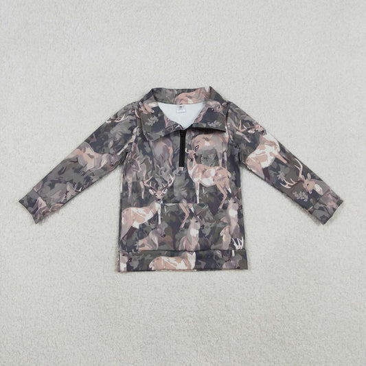Baby girl deer camo long sleeve yoga yoga pullover top