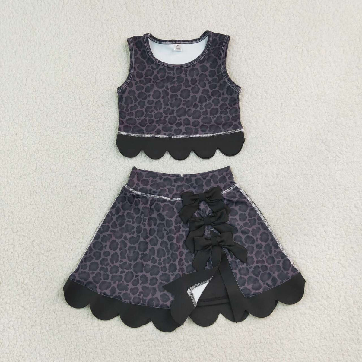 Black leopard sleeveless yoga pullover top matching skorts girls outfit
