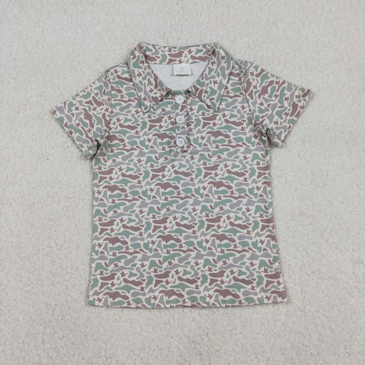 Duck camo design girls short sleeve polo shirt