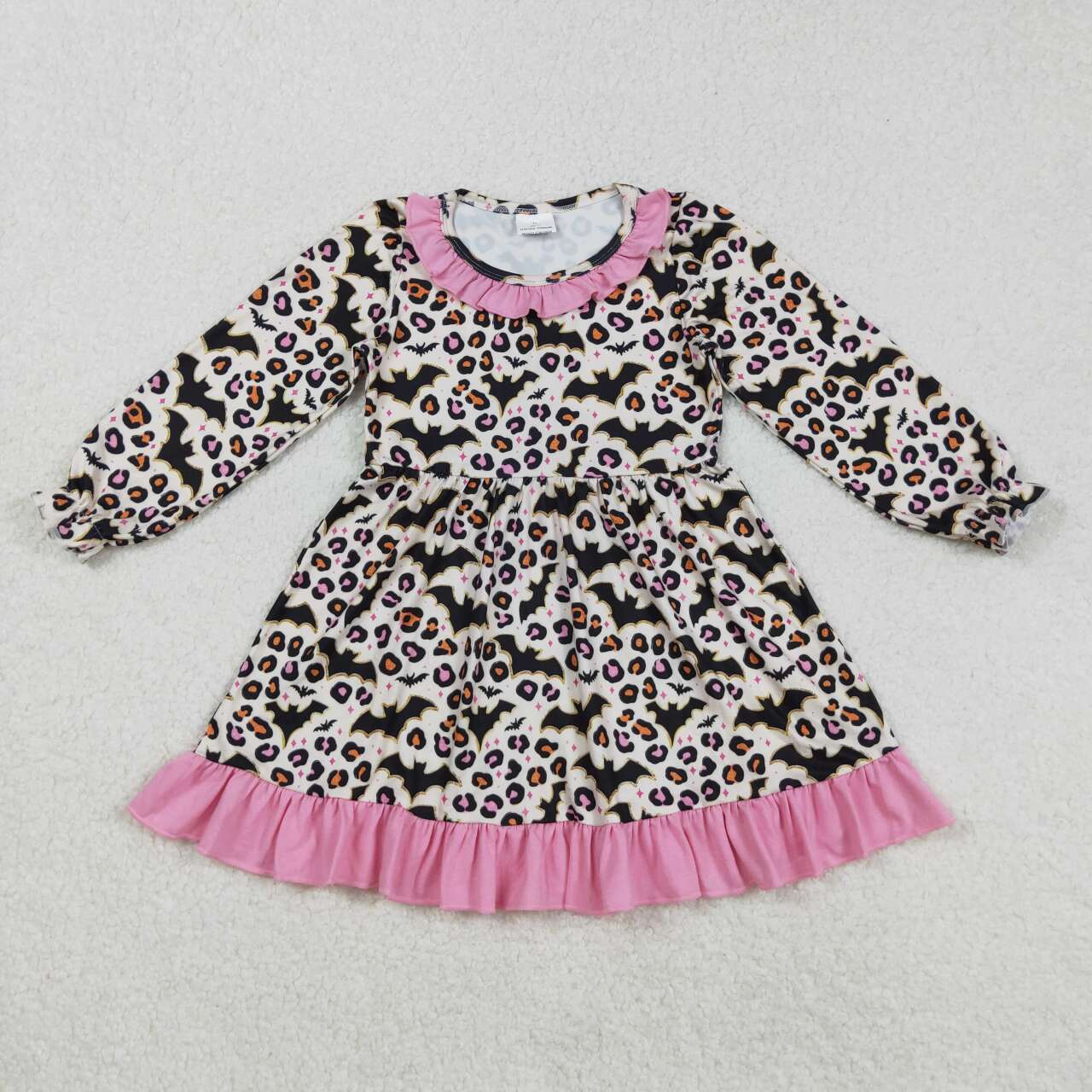Halloween bat leopard design girls long sleeve boutique dress