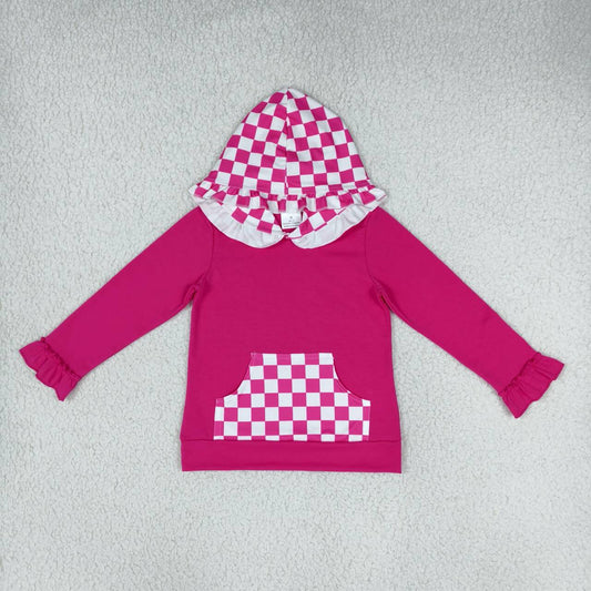 Hot pink color girls long sleeve spring fall hoodie top
