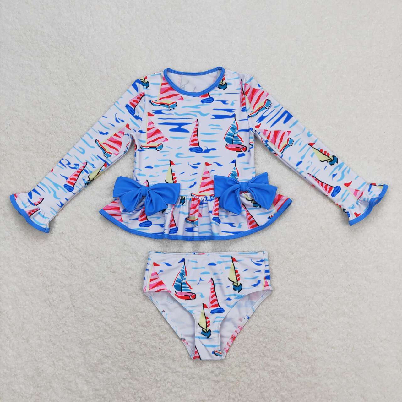 toddle girls one piece sailboat long sleeve swimwear