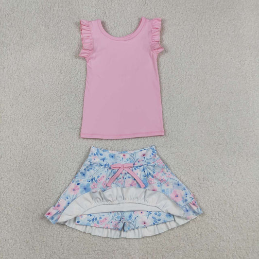 Pink tank top matching yoga skirts girls active wear outfit