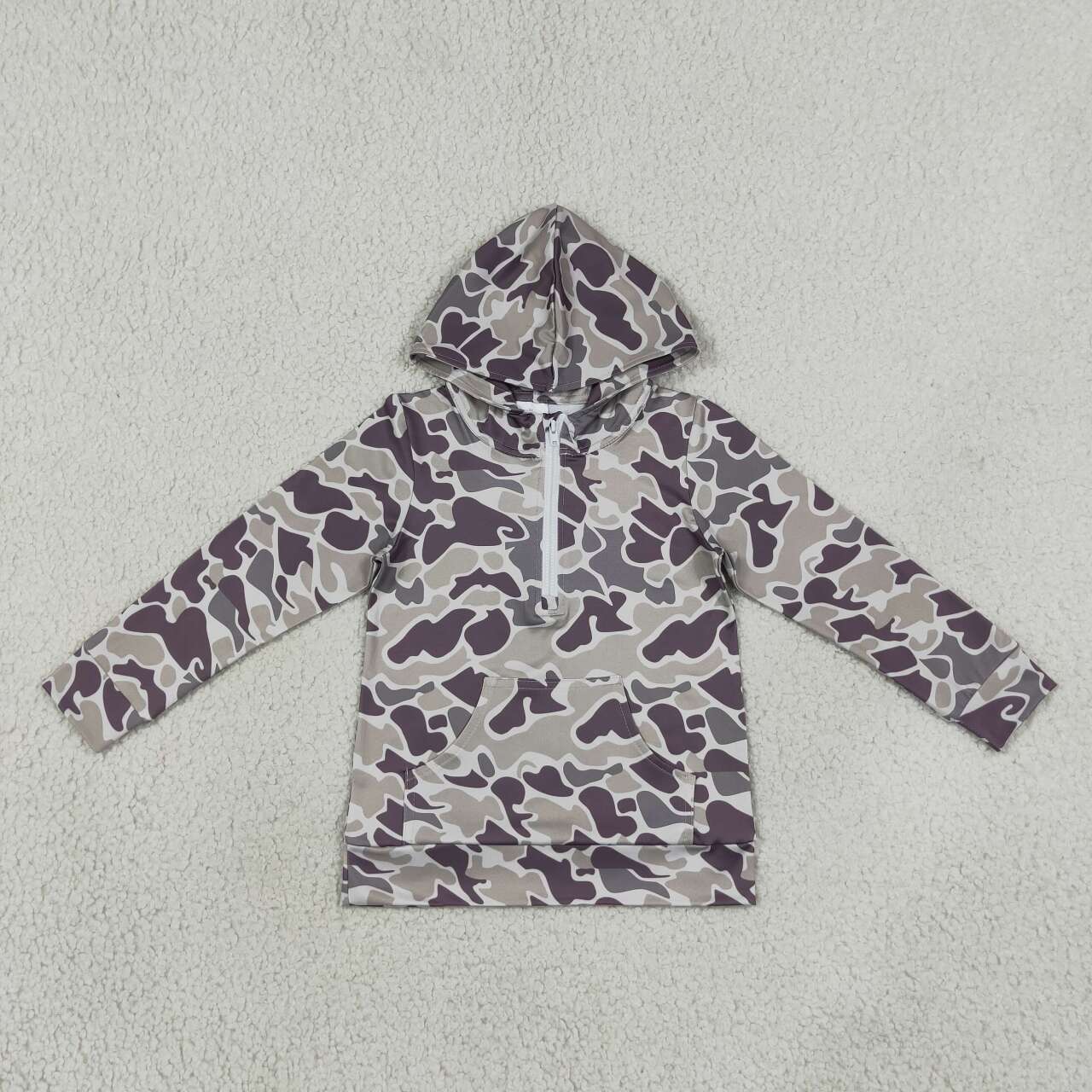 Dark grey camo print kids boy long sleeve  hoodie top