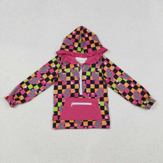 Baby girls plaid design long sleeve hoodie top