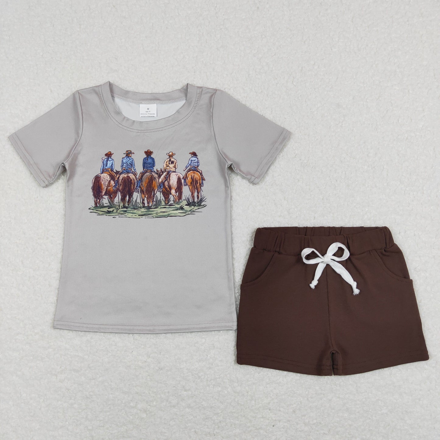 cowboy western top brown shorts 2pcs clothing set