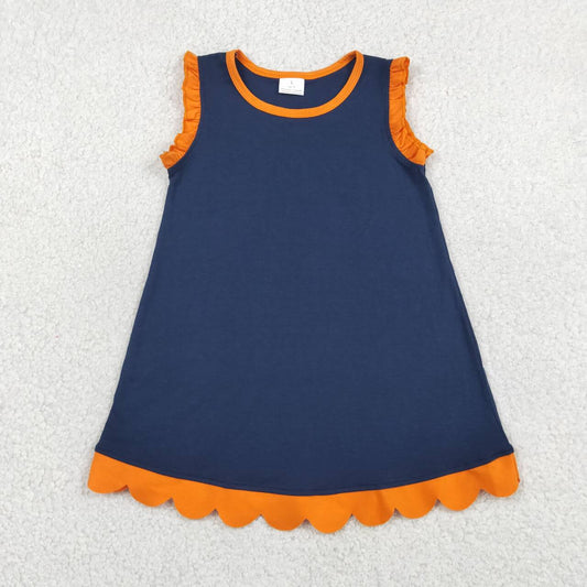 Navy color orange ruffle girls summer dress