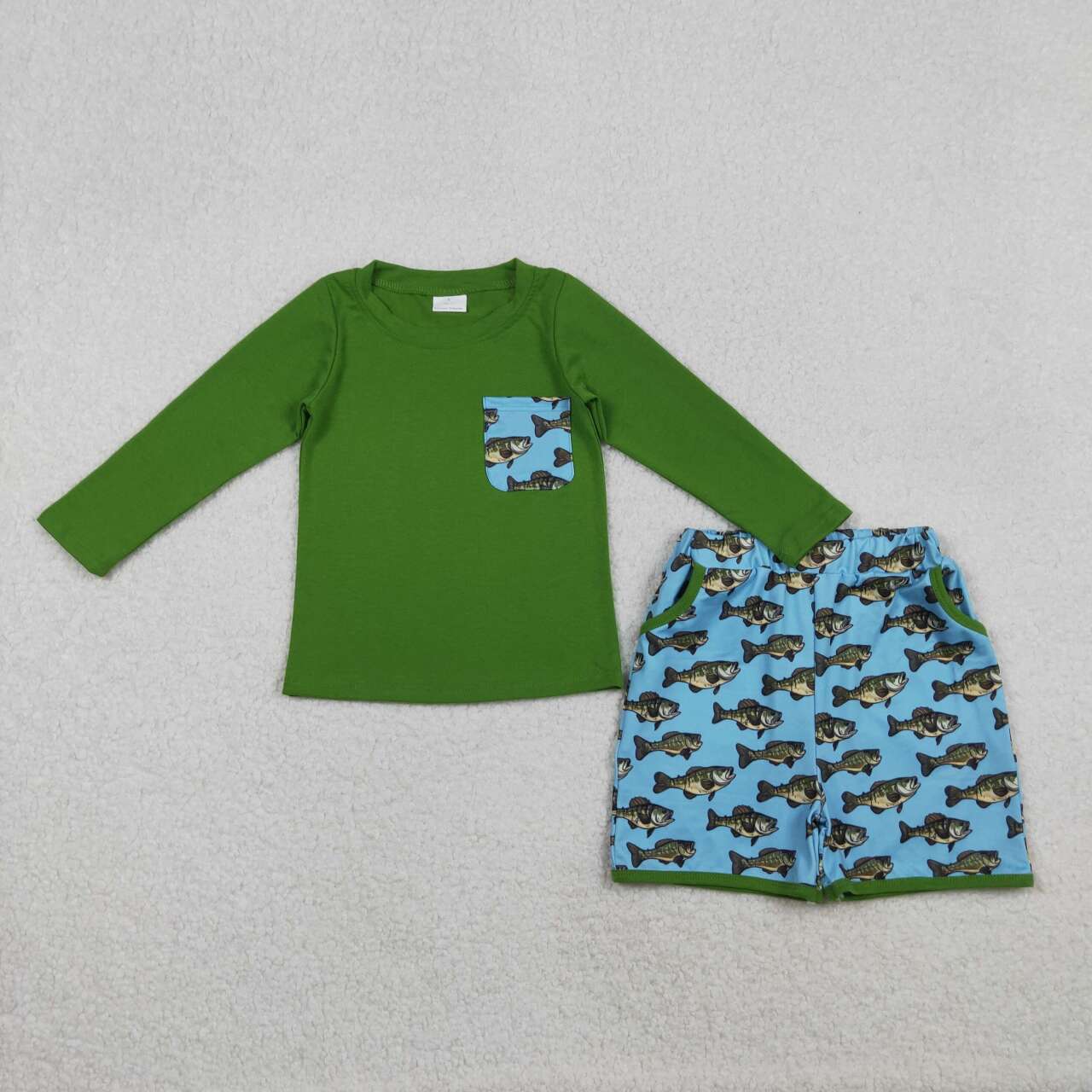 Fish shirt matching shorts boys swim outfit