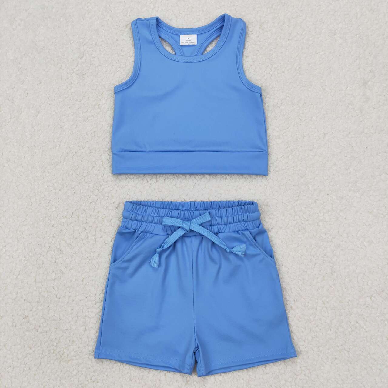 Baby girls blue two pieces active wear athletic summer yoga outfit