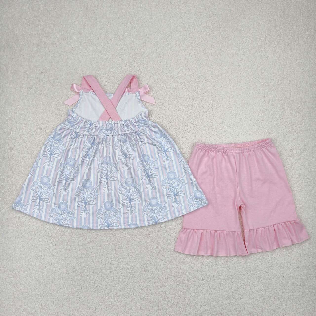 Blue flowers girls summer outfit