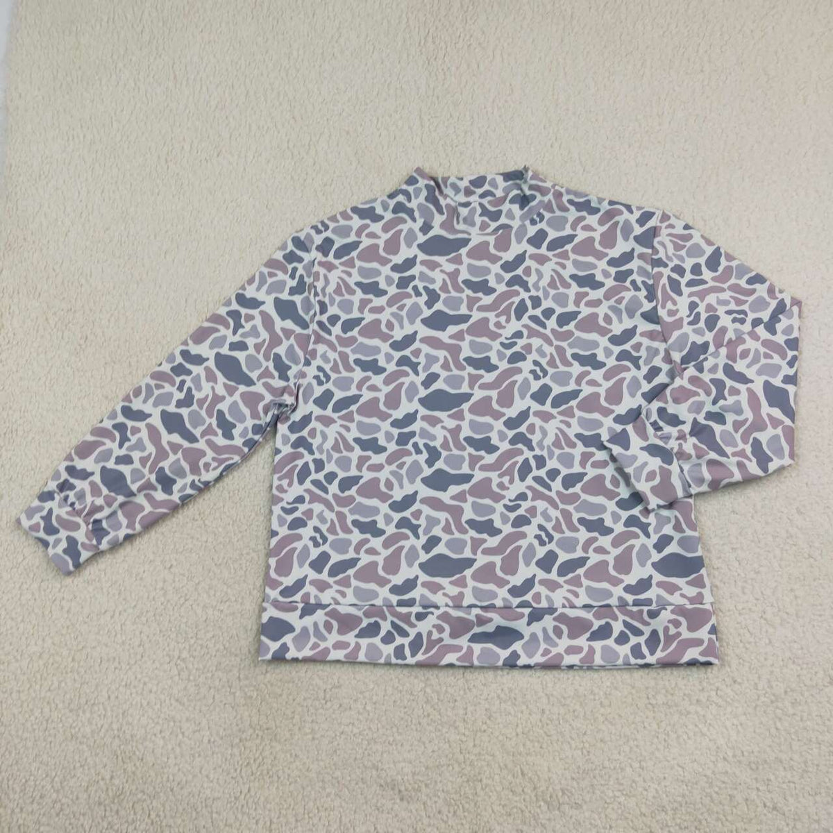 Adult women grey camo long sleeve yoga pullover top