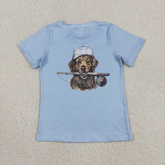 Hunting dog print boy short sleeve top