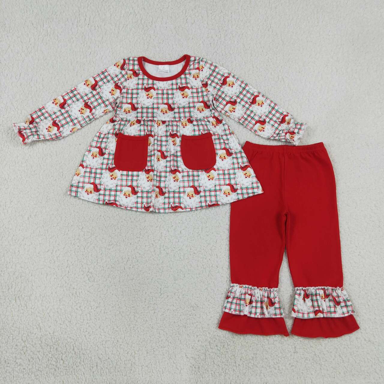 Christmas santa claus long sleeve top matching pants girl outfit