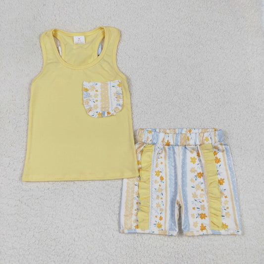 Baby girl  yellow tank top matching shorts summer outfit