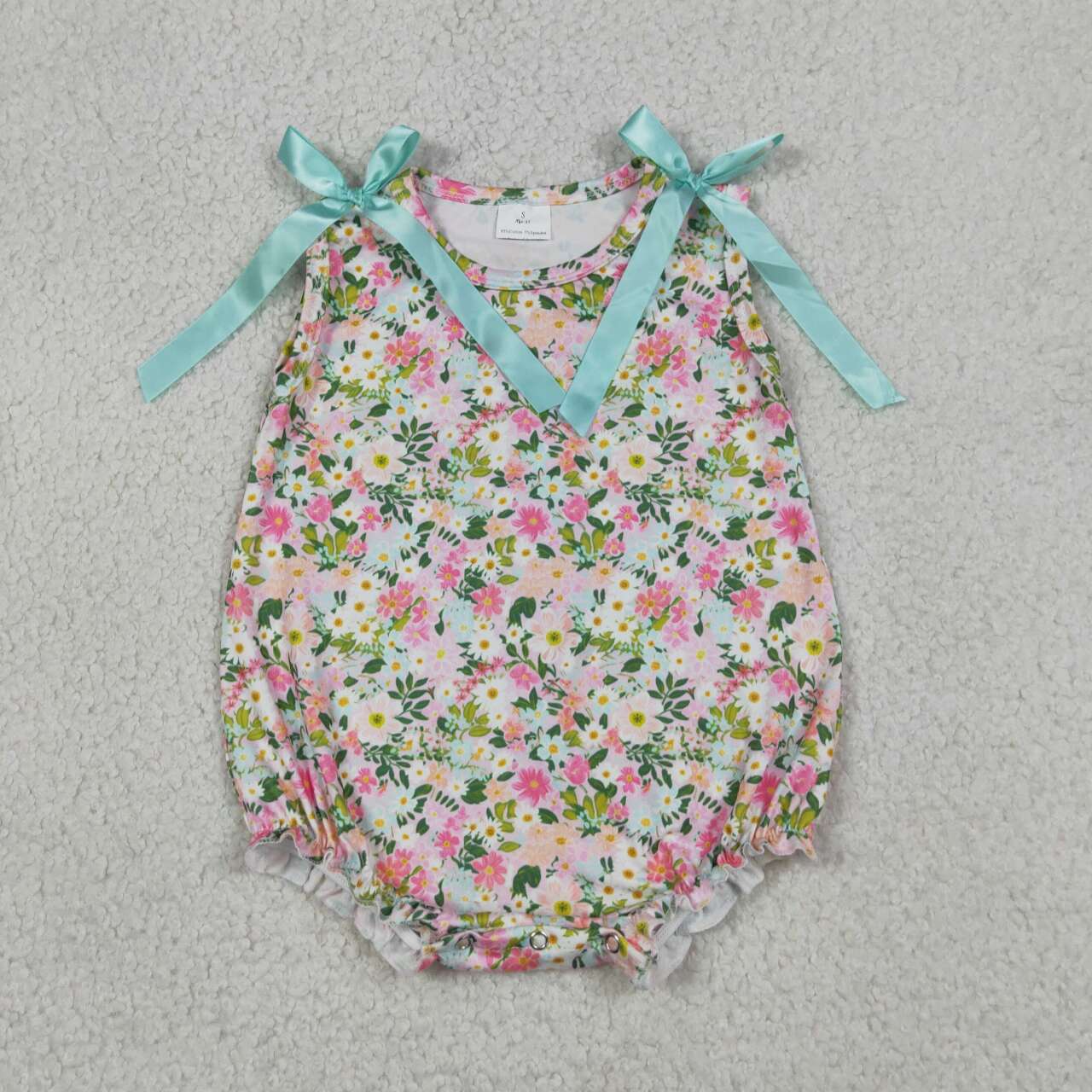 Pink blue flowers print toodle girl summer romper