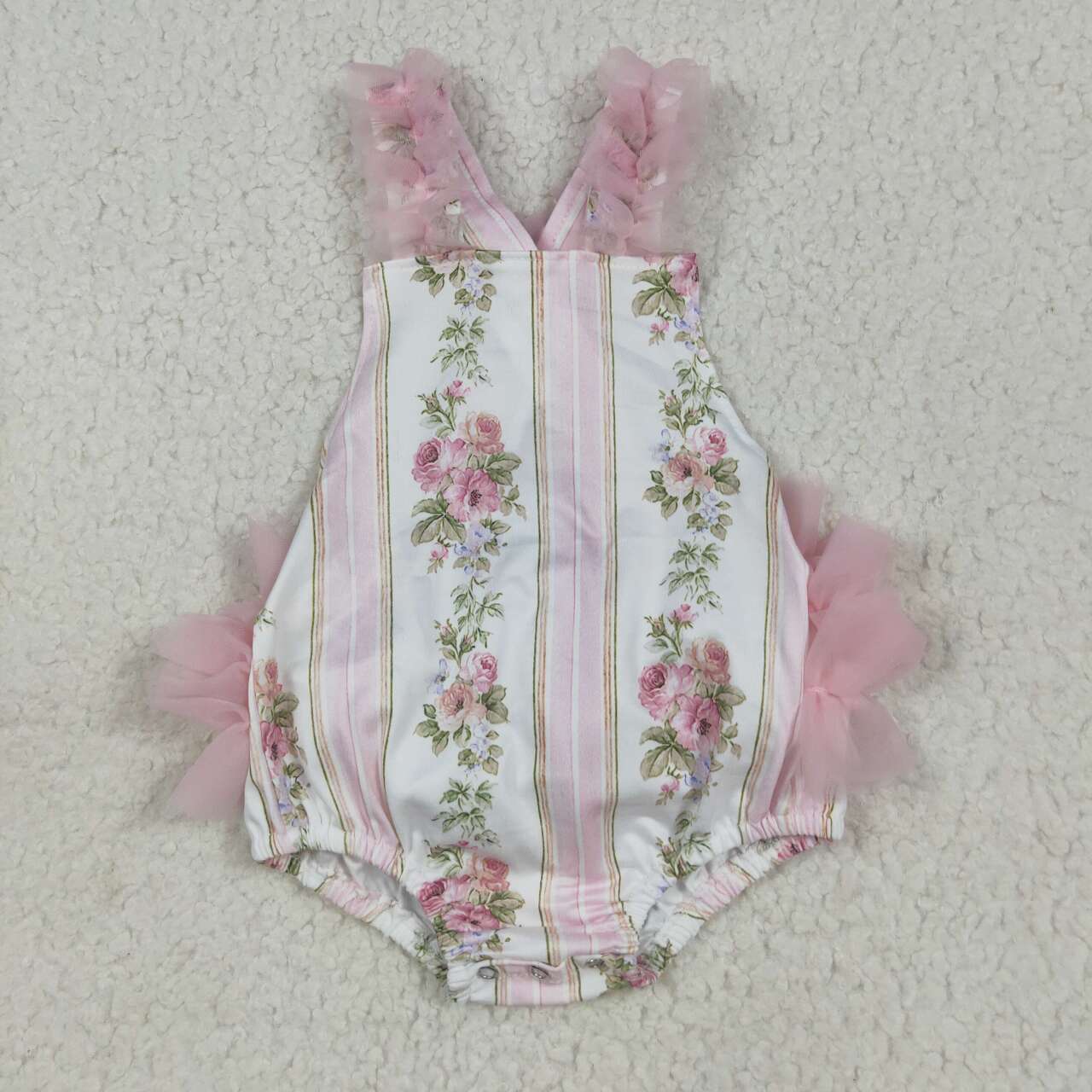 Infant girls pink floral chiffon ruffle romper