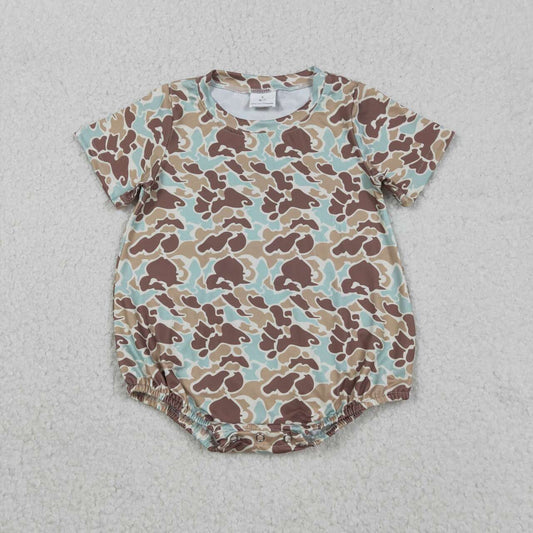 Toddle baby boy light brown camo short sleeve romper
