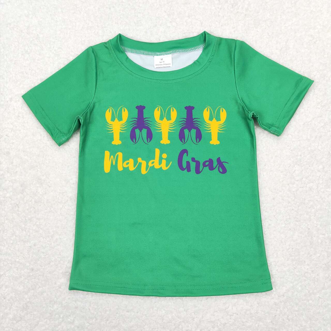 baby boy short sleeve Mardi Gras green shirt