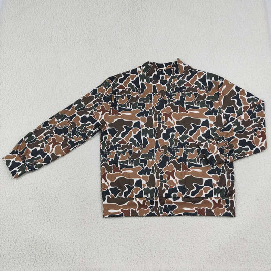 Adult women green camo long sleeve yoga pullover top