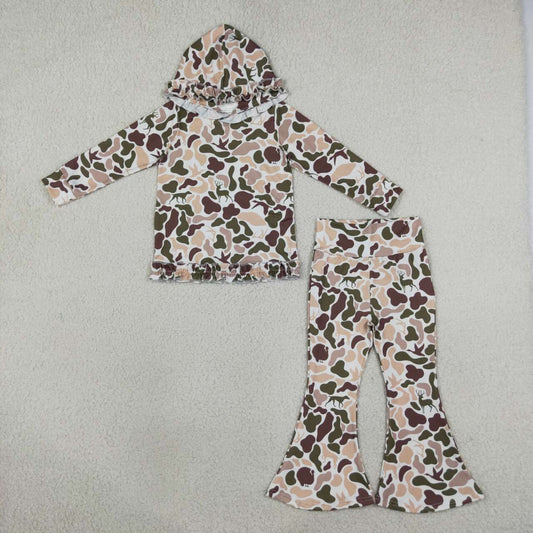 Deer duck camo long sleeve top matching pants girls hoodie set