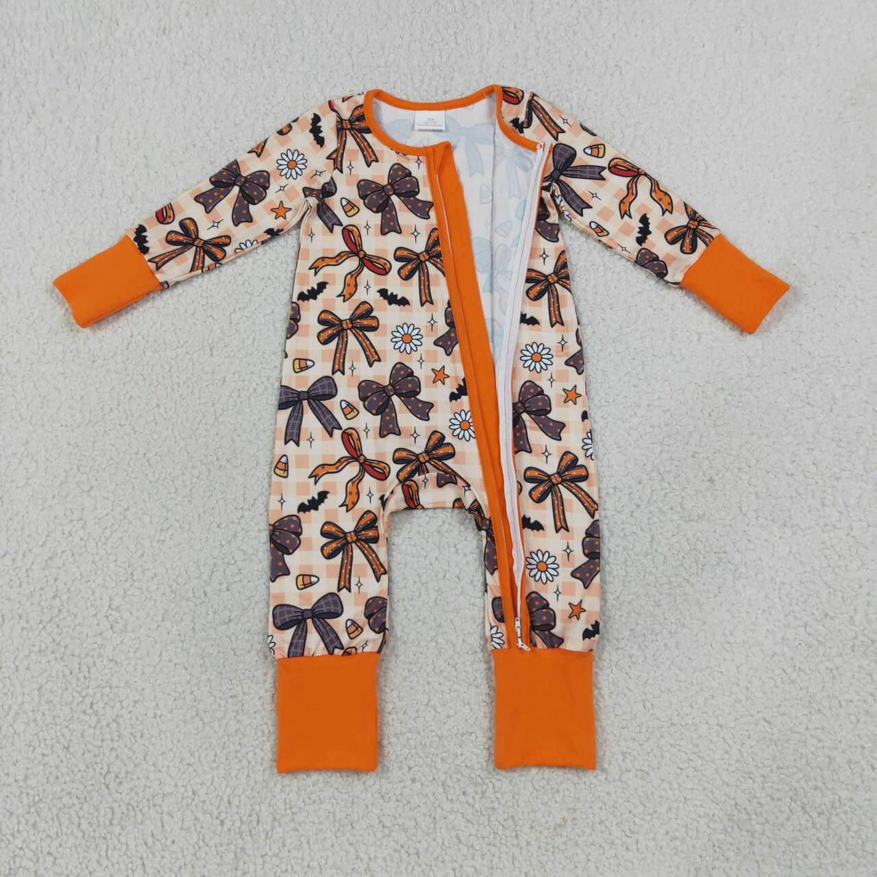 Toddle baby girl long sleeve halloween bow zip romper