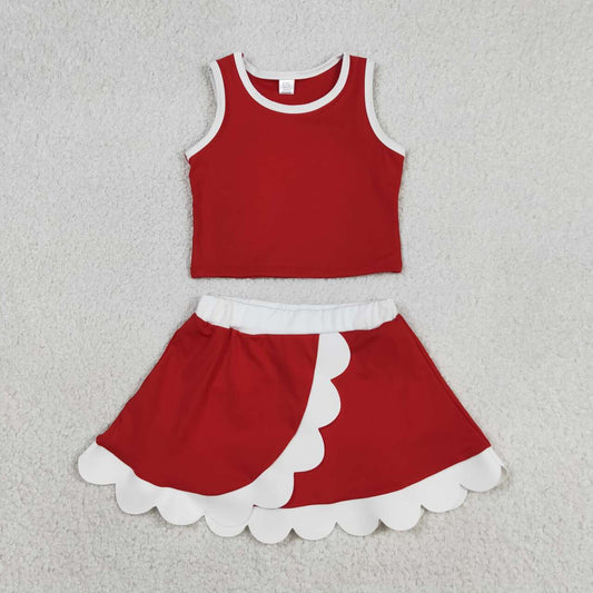 Red yoga top matching skorts girls summer scalloped outfit