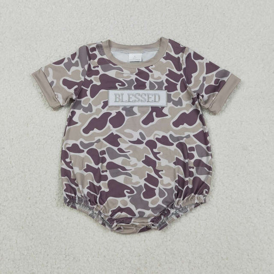 Embroidery Blessed camo toddle baby short sleeve romper