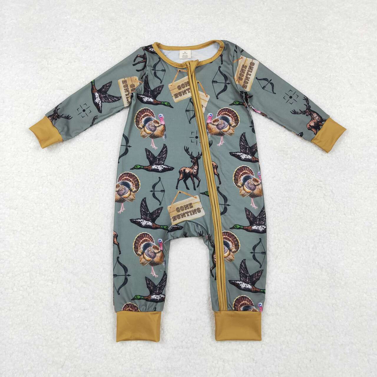 toddle boy go hunting mallard duck reindeer turkey bamboo zip romper