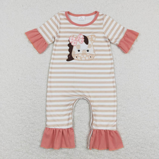 toddle baby girls embroidery farm cow romper