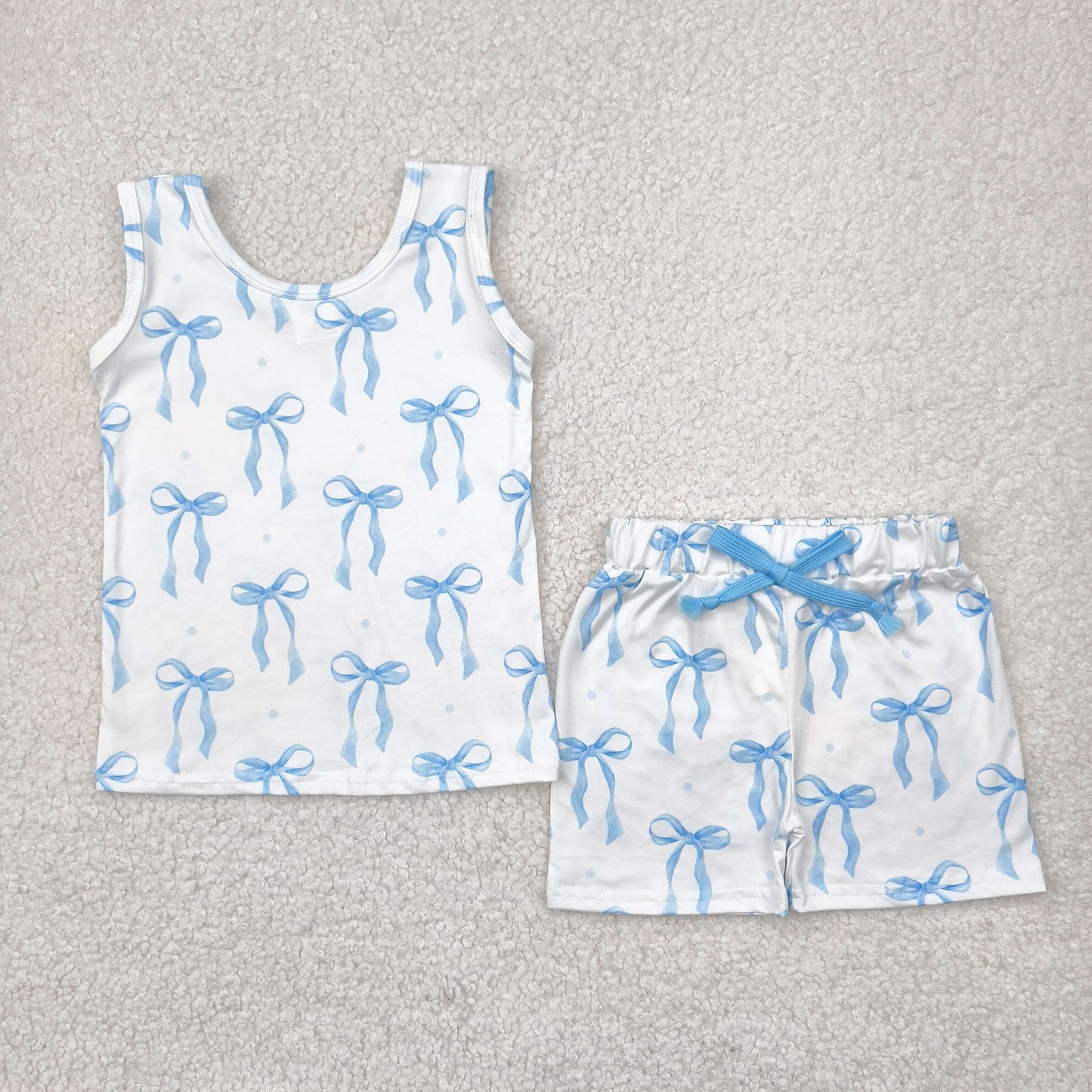Blue bow girls summer outfit