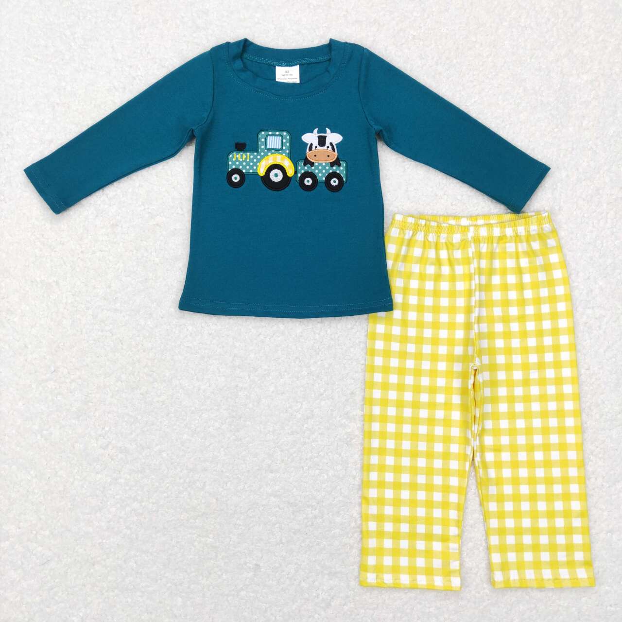 boy embroidery farm cow long sleeve clothing set