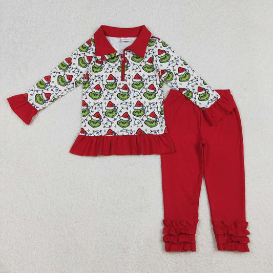 Christmas green face design kids girls matching outfit